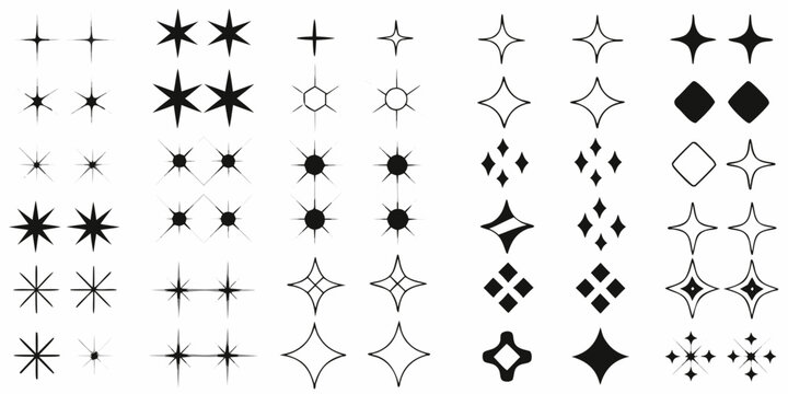 Starburst and diamond sparkle pattern black and white vector illustration