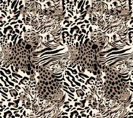 leopard animal skin seamless pattern, mixed stripes and cheetah spots texture textile  © anwar