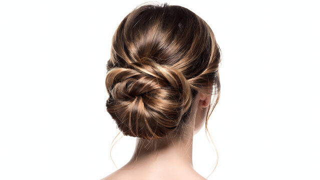 Elegant braided updo hairstyle on woman with brown hair