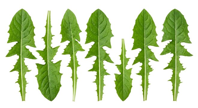 Fresh Dandelion Leaves Set Isolated on White Background - Taraxacum Officinale