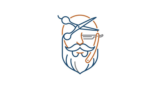 Barber logo design featuring scissors and beard