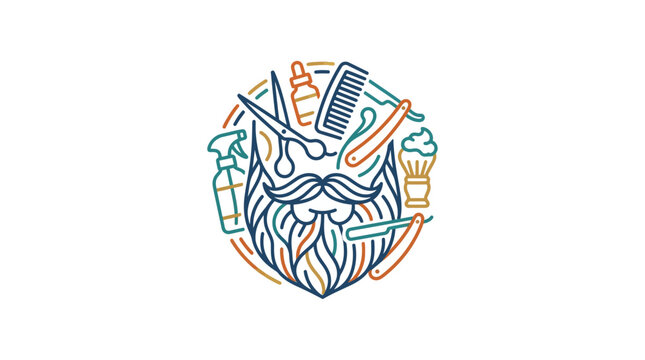 Barber tools and beard design in a circular layout