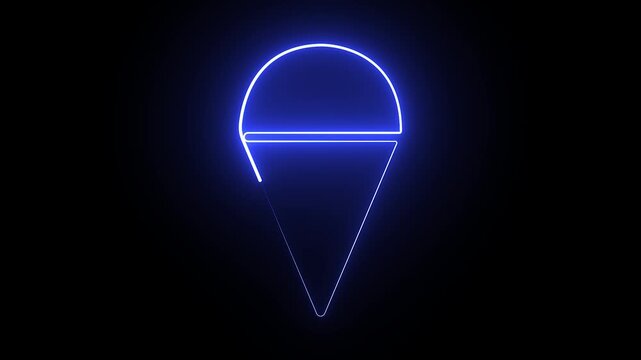 Minimalist neon continuous line ice cream scoop animation on a dark background.