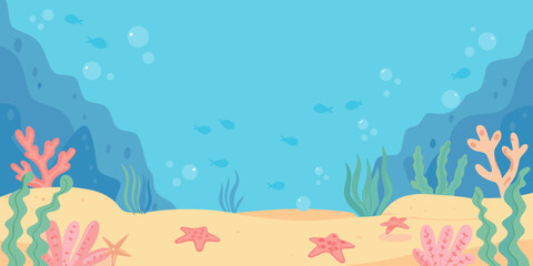 Underwater scene vector illustration with coral fish and starfish © Rekha