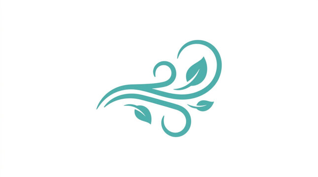 Teal breeze icon with leaves blowing gently