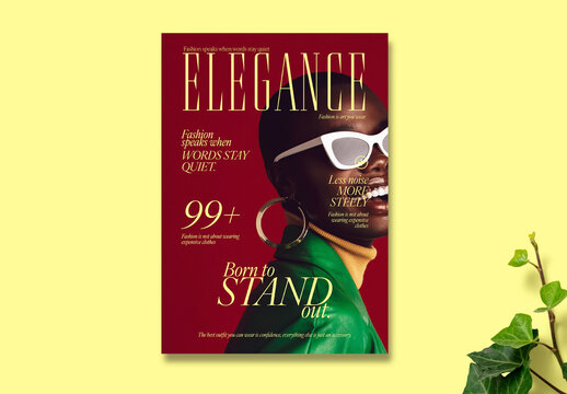 Elegant Fashion Magazine Cover Template With Stylish White Sunglasses on Red Background