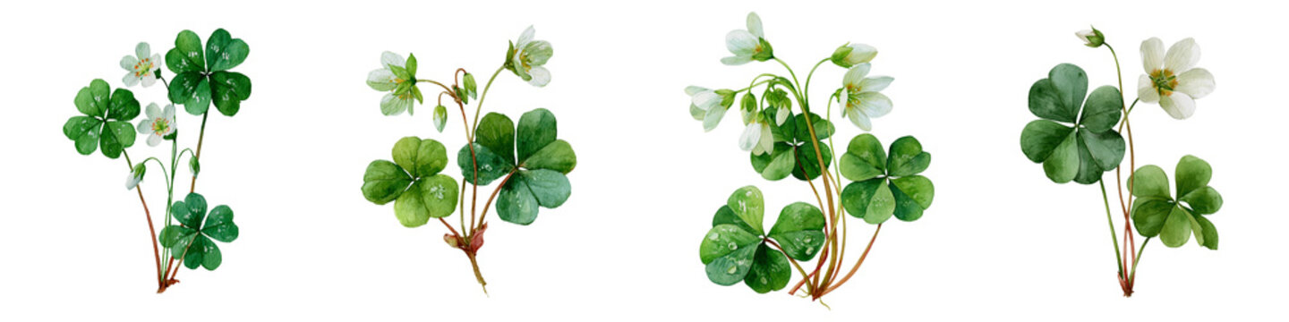 watercolour painting of wood sorrel plant isolated on white transparent background - design element cut-out object