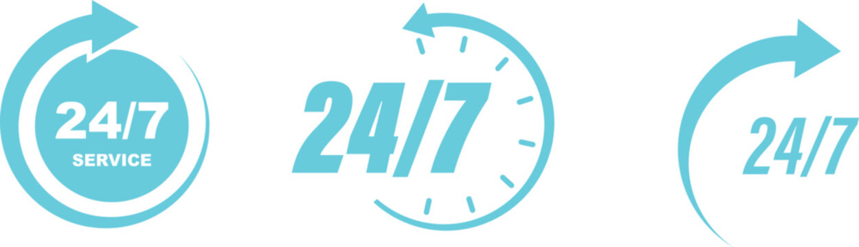 24 7 Service Icon set Vector Customer Support Symbol Call Center Assistance Help Hotline Contact Communication Business Minimal Design Set Collection Group.