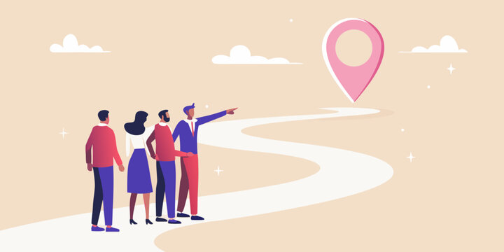 Business Team Viewing Map Marker Flat Vector Illustration