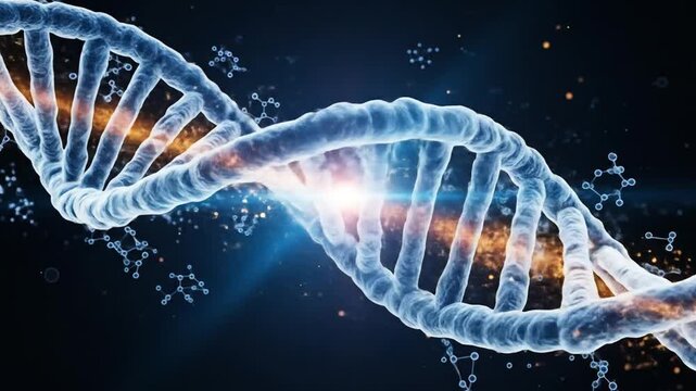 DNA Double Helix Structure with Glowing Light Particles  Genetic Code  Future Science.