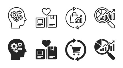 Fototapeta premium Corporate strategy and data analysis icon set with pie chart shopping magnifying business strategy analysis