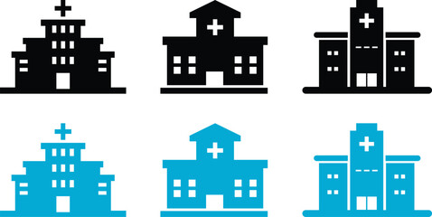 Obraz premium Hospital Building Icons Flat Vector Illustration With White Background.