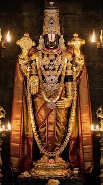 Hindu god tirupathi balaji with beautiful decoration and divine environment background
