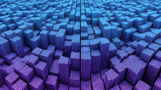 Abstract grid of blue and purple textured columns, varying in height