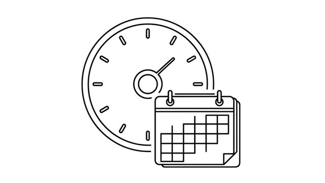 Minimalist outline of a clock face with a calendar icon