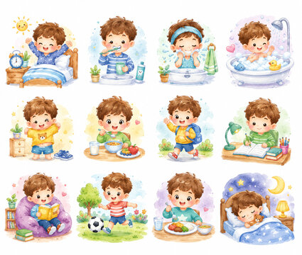 Daily Routine for Children Vector Collection with Educational Activities