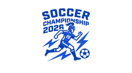 Obraz premium Blue soccer player running with lightning bolts logo.