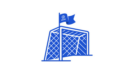Blue soccer goal post icon with corner flag. © Romi