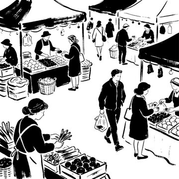 People shopping at outdoor farmers market