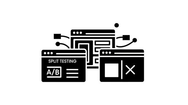 Three screens, one showing "Split Testing A/B," others showing variations