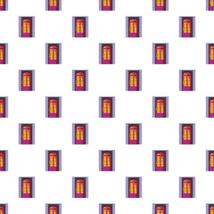 Naklejka premium Repeating purple arched doors with stone frames forming a decorative seamless background
