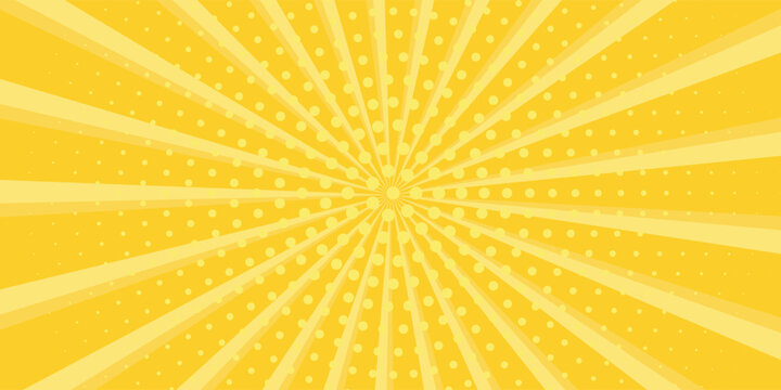 Yellow abstract background with light of sunburst. yellow starburst with halftone. sun ray retro background with flash.