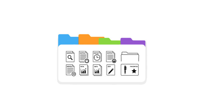 Colorful file folder icons on white.