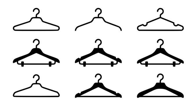 Isometric style clothes hanger icon set for wardrobe management, closet storage system and fashion organization vector illustration