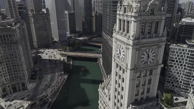 Aerial view of downtown skyline of Chicago loop area