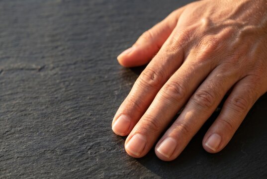 Mature Bare Hand Natural Nails Dark Stone Minimal Closeup