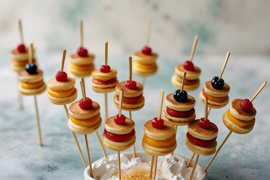 Mini pancakes on skewers for a fun appetizer