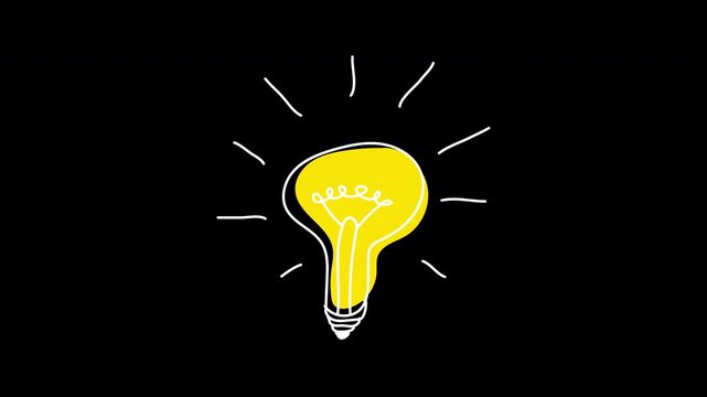Idea light bulb animation with line doodle cartoon flat style. Doodle hand drawn idea lamp bulb animation. Light bulb animation. Concept of inspiration, idea and creativity