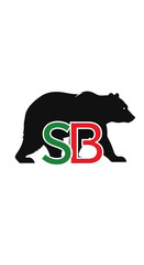 Fototapeta premium Silhouette of a walking bear with stylized SB logo in green and red