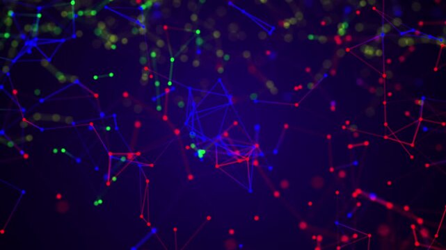 Plexus dof cosmic space lines dots seamless Technology abstract loop background Sci Fi . Blue
