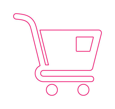 Minimalist pink shopping cart icon, clean outline vector graphic for e-commerce, retail, and online store UI design, modern digital marketing element
