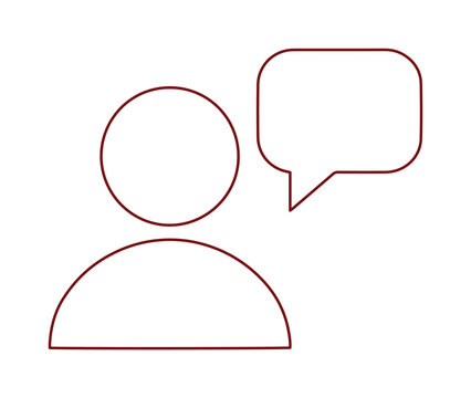 Minimalist user profile icon with speech bubble, simple communication symbol, clean line art vector illustration for web design and app interfaces, modern digital interaction graphic