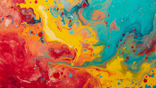 Bright Multi-Colored Abstract Fluid Acrylic Pour Painting Background