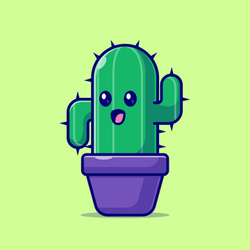 Cute Cactus In Pot Cartoon