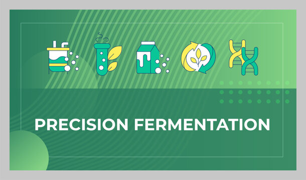 Precision fermentation presentation slide template. Cellular agriculture solutions. Molecular farming. Information horizontal layout. Landscape flyer design. Multipurpose page with abstract background