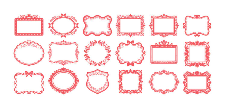 Elegant Red Ornate Frames Vector Set. Decorative Vintage Borders Collection, Intricate Flourish Design Elements. Classic Royal Embellishments for Invitations, Certificates, and Labels.
