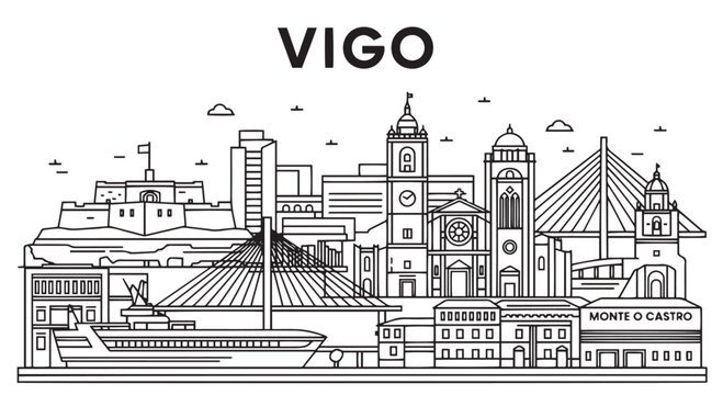 Vigo Spain Skyline Illustration