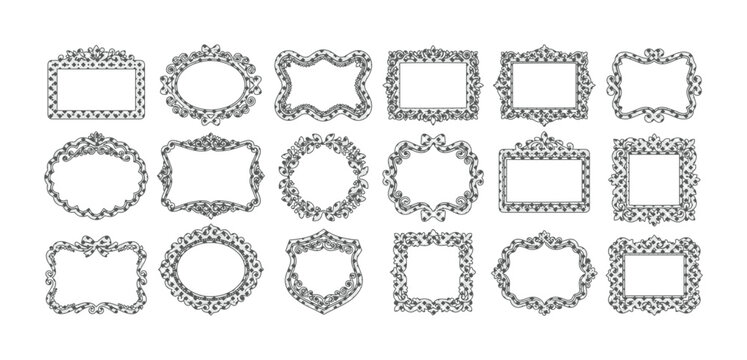 Elegant Black Decorative Frames Vector Set. Ornate Vintage Borders Collection for Certificates and Invitations. Intricate Flourish Design Elements for Weddings and Labels.