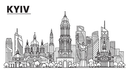 Fototapeta premium Kyiv Skyline Illustration Architectural Detail