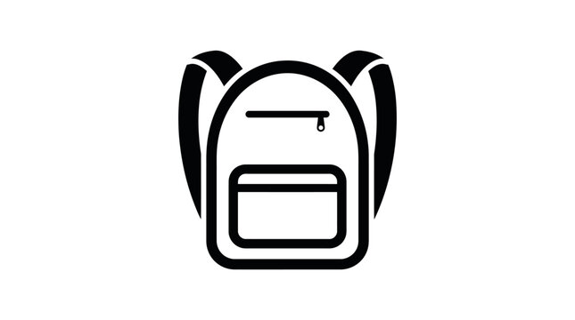 Minimalist black backpack icon with front pocket and two shoulder straps &ndash; vector illustration for travel, school, outdoor gear
