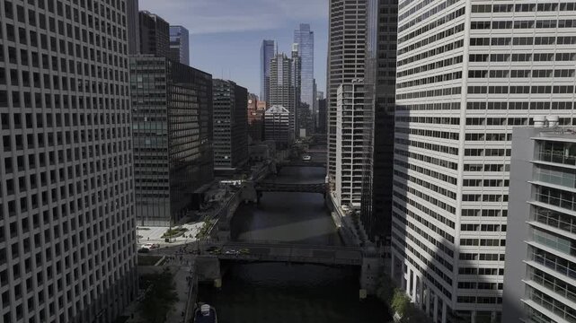 Aerial view of downtown skyline of Chicago loop area