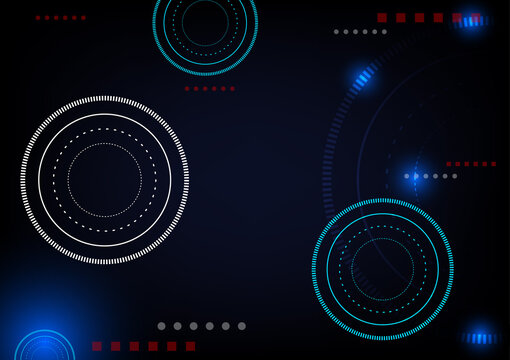 Digital circles of blue glowing. Futuristic modern background. Big Data visualization into cyberspace.