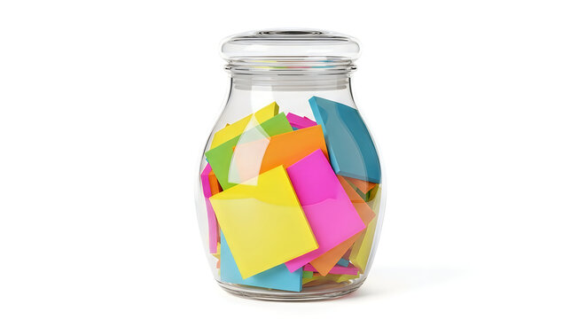 Glass jar filled with colorful sticky notes