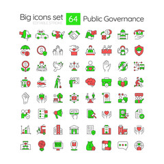 Obraz premium Public governance line color icons set. Collaboration between government, private sector and civil society. Vector illustrations. Simple flat colorful symbols collection. Editable stroke