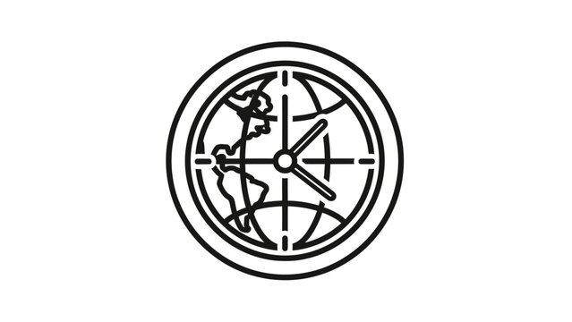 Stylized globe with navigational grid and three arms at center