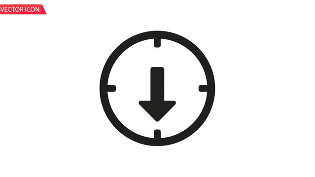 A circular icon with tick marks and a downward arrow